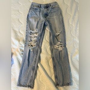 Zara light wash ripped straight leg high rise jean size 2